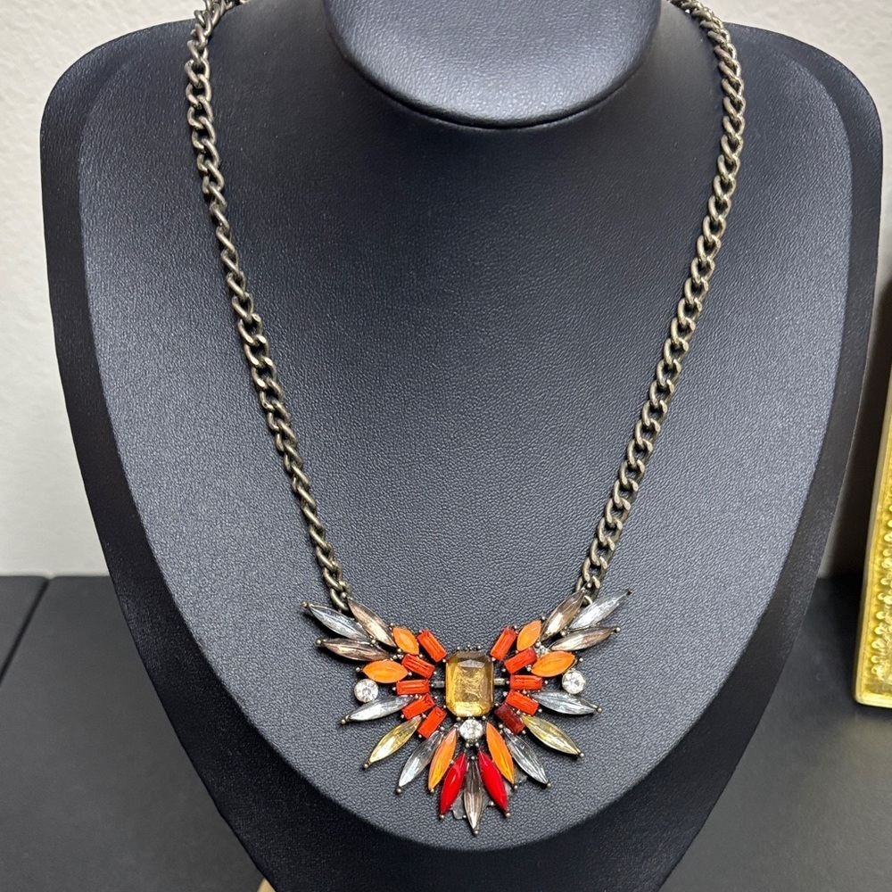 Boho Rhinestone Festival Burnished Gold Tone Necklace